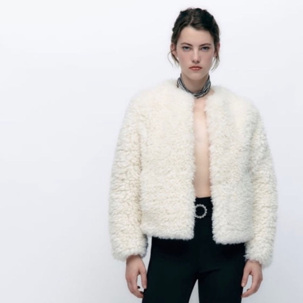 Zara White Furry Jacket